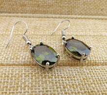 Load image into Gallery viewer, Green Faceted Crystal Oval Earrings