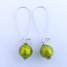 Load image into Gallery viewer, Green Foil Glass Bead Earrings on Long Kidney Hooks