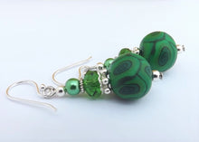 Load image into Gallery viewer, Green Koru Kathryn Design bead earrings on Sterling Silver Hooks