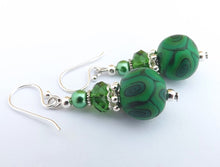 Load image into Gallery viewer, Green Koru Kathryn Design bead earrings on Sterling Silver Hooks