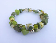 Load image into Gallery viewer, Green Mix Beads Handmade Memory Wire Bracelet