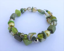 Load image into Gallery viewer, Green Mix Beads Handmade Memory Wire Bracelet