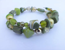 Load image into Gallery viewer, Green Mix Beads Handmade Memory Wire Bracelet