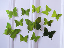 Load image into Gallery viewer, 12x Reflective Green Metallic Mirror Effect Silver 3D Butterfly Wall Decals