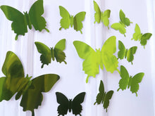 Load image into Gallery viewer, 12x Reflective Green Metallic Mirror Effect Silver 3D Butterfly Wall Decals