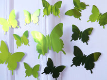 Load image into Gallery viewer, 12x Reflective Green Metallic Mirror Effect Silver 3D Butterfly Wall Decals
