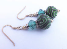 Load image into Gallery viewer, Green & Black Kathryn Design Bead Earrings on Sterling Silver Hooks