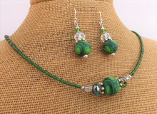 Load image into Gallery viewer, Green & Black Koru Kathryn Design Handmade Beads Necklace & Earrings Set
