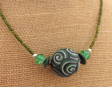 Load image into Gallery viewer, Green, Black & White Chunky Kathryn Design Single Feature Bead Necklace