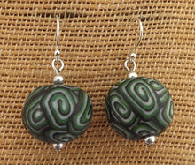 Load image into Gallery viewer, Green, Black & White Koru Kathryn Design Bead Earrings on Sterling Silver Hooks