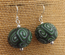 Load image into Gallery viewer, Green, Black & White Koru Kathryn Design Bead Earrings on Sterling Silver Hooks