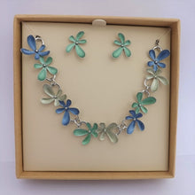 Load image into Gallery viewer, Green & Blue Floral Collar Necklace & Earrings Set