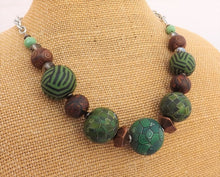 Load image into Gallery viewer, Green & Brown Kathryn Design Chunky Bead Necklace with Chain