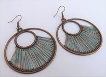 Load image into Gallery viewer, Warm Green & Copper Tone Stretched Cord Round Drop Earrings (multiple colour options)