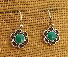 Load image into Gallery viewer, Aqua Blue & Silver Tone Small Flower Earrings (7 colour options)