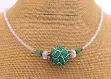Load image into Gallery viewer, Green & White Layered Kathryn Design Handmade bead necklace