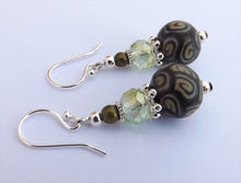 Load image into Gallery viewer, Green & Yellow Korus Kathryn Design Bead Earrings on Sterling Silver Hooks