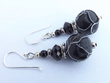 Load image into Gallery viewer, Handmade Black Layered Kathryn Design bead earring on Sterling Silver Hooks