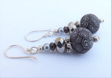 Load image into Gallery viewer, Handmade Gray and White Kathryn Design Earrings on Sterling Silver Hooks