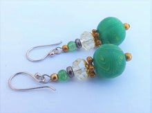 Load image into Gallery viewer, Handmade Green & Gold Kathryn Design Bead Earrings on Sterling Silver Hooks