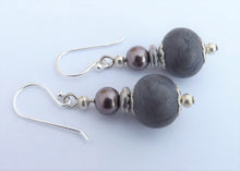 Load image into Gallery viewer, Handmade Grey Kathryn Design bead earrings on Sterling Silver Hooks