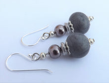 Load image into Gallery viewer, Handmade Grey Kathryn Design bead earrings on Sterling Silver Hooks