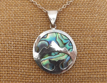 Load image into Gallery viewer, Handmade Paua & Sterling Silver Mountains and Whale Pendant Necklace
