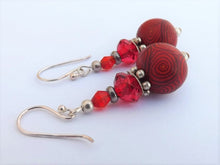 Load image into Gallery viewer, Handmade Red & Black Kathryn Design Bead Earrings on Sterling Silver Hooks