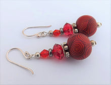 Load image into Gallery viewer, Handmade Red & Black Kathryn Design Bead Earrings on Sterling Silver Hooks