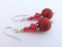 Load image into Gallery viewer, Handmade Red & Black Kathryn Design Bead Earrings on Sterling Silver Hooks