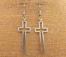 Load image into Gallery viewer, Hollowed Silver Tone Cross Pendant Necklace & Earrings Set