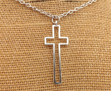 Load image into Gallery viewer, Hollowed Silver Tone Cross Pendant Necklace & Earrings Set