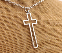 Load image into Gallery viewer, Hollowed Silver Tone Cross Pendant Necklace & Earrings Set