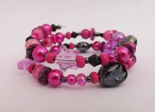 Load image into Gallery viewer, Hot Pink & Black Beads Memory Wire Bracelet