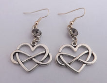 Load image into Gallery viewer, Infinity Twist Heart Silver Tone Drop Earrings