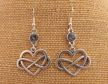 Load image into Gallery viewer, Infinity Twist Heart Silver Tone Drop Earrings