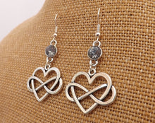 Load image into Gallery viewer, Infinity Twist Heart Silver Tone Drop Earrings
