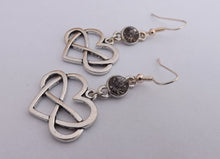 Load image into Gallery viewer, Infinity Twist Heart Silver Tone Drop Earrings