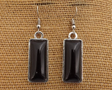 Load image into Gallery viewer, Black Rectangle Dome Drop Earrings
