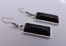Load image into Gallery viewer, Black Rectangle Dome Drop Earrings