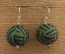 Load image into Gallery viewer, Khaki Green & Black Striped Kathryn Design Bead Earrings on Sterling Silver Hooks