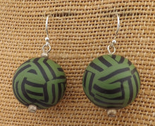 Load image into Gallery viewer, Khaki Green & Black Striped Kathryn Design Bead Earrings on Sterling Silver Hooks