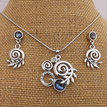 Load image into Gallery viewer, Koru & Silver Fern with Paua Earrings & Necklace Set