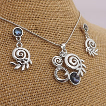 Load image into Gallery viewer, Koru & Silver Fern with Paua Earrings & Necklace Set