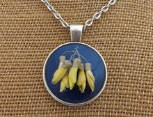 Load image into Gallery viewer, Kowhai Flowers - Silver Tone Dome Pendant Necklace