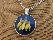 Load image into Gallery viewer, Kowhai Flowers - Silver Tone Dome Pendant Necklace