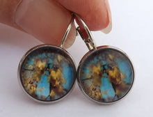 Load image into Gallery viewer, Kowhai Flowers, Blue Sky - Dome Earrings on Lever Back Hooks (The NZ Collection)