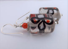 Load image into Gallery viewer, Large Orange, Grey & Black Glass Drop Earrings