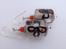 Load image into Gallery viewer, Large Orange, Grey & Black Glass Drop Earrings