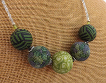 Load image into Gallery viewer, Leaf Green, Black & White Kathryn Design Chunky 5 Bead Necklace